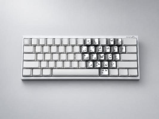 Keyzen Studio Pure White Dual-Tone Keycaps – Silver Butterfly & Heart