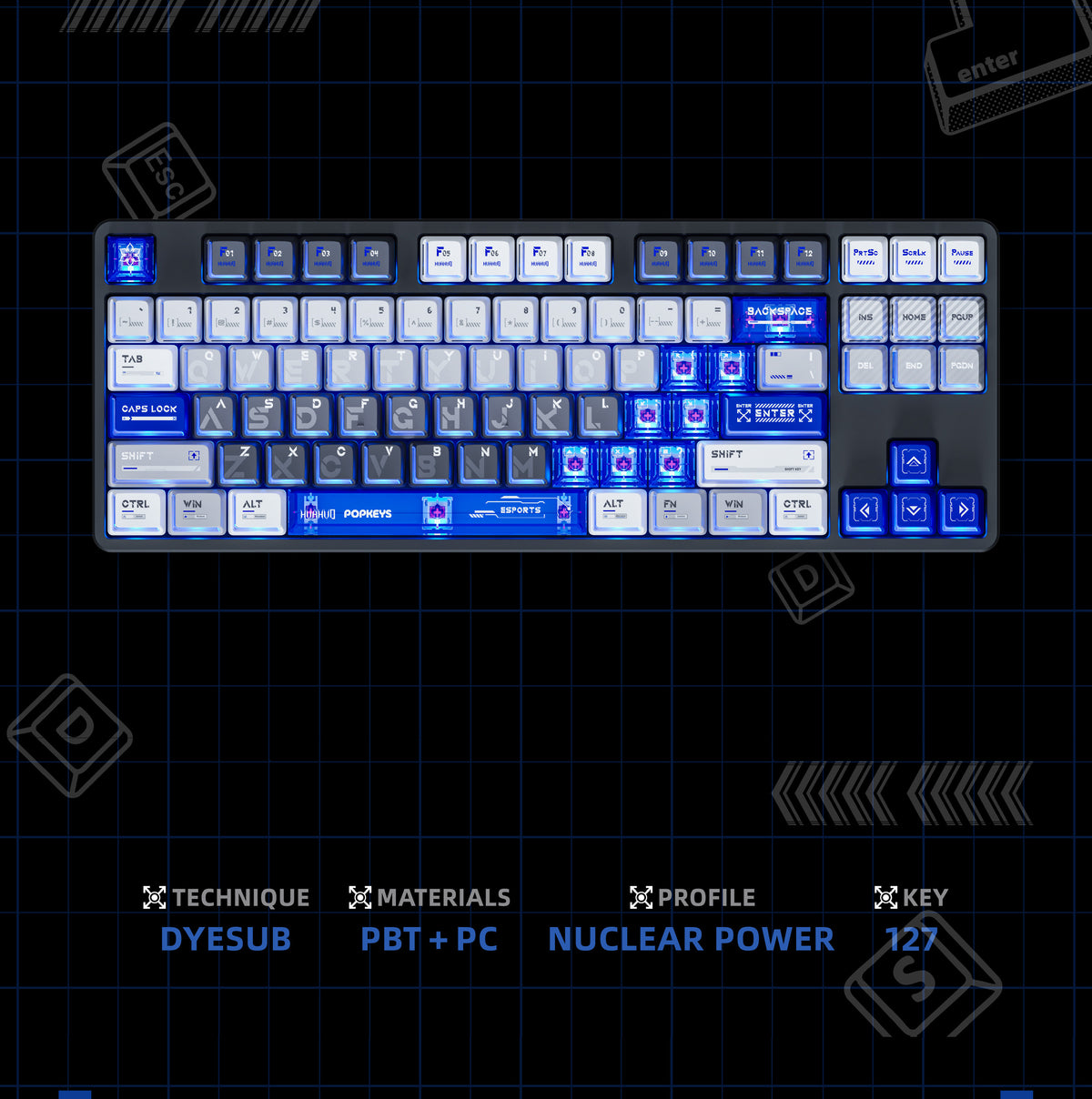 Keyzen Studio Huahuo Esports Nuclear Power 127 Key PBT PC Keycap Set MX Stem