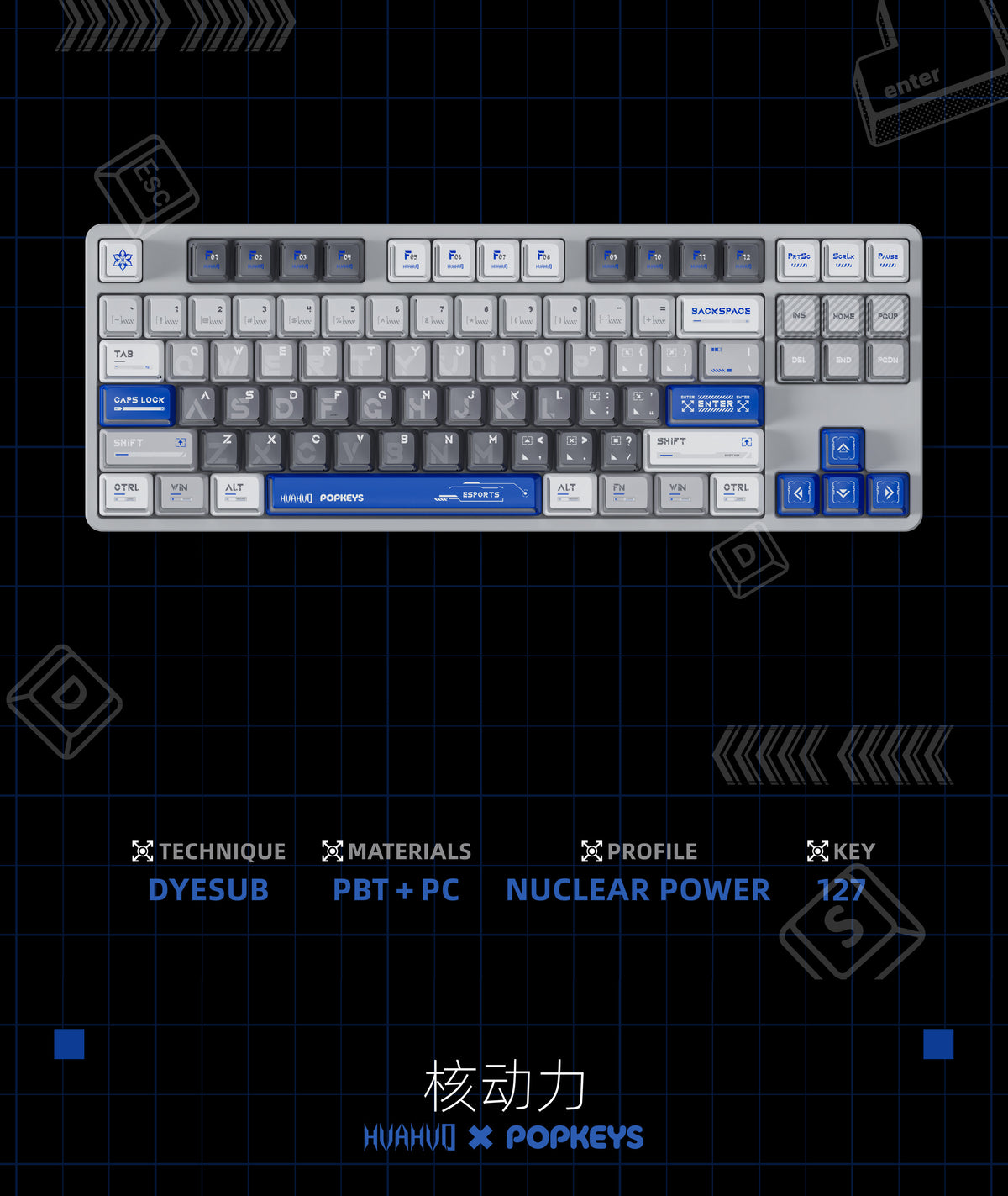 Keyzen Studio Huahuo Esports Nuclear Power 127 Key PBT PC Keycap Set MX Stem